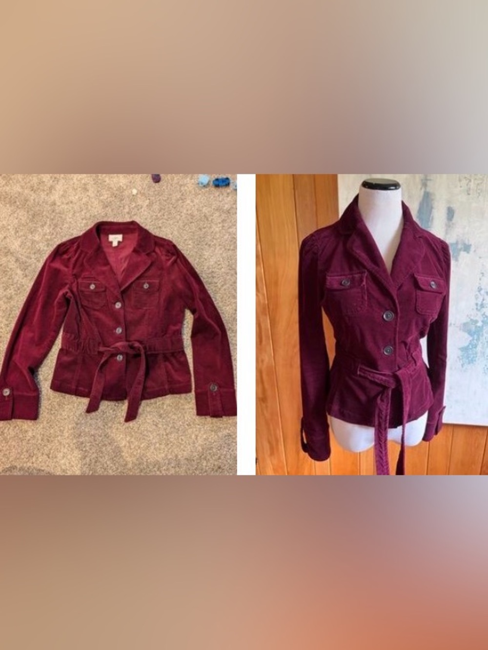 LOFT Burgundy Corduroy Belted Blazer - Picture 3 of 7